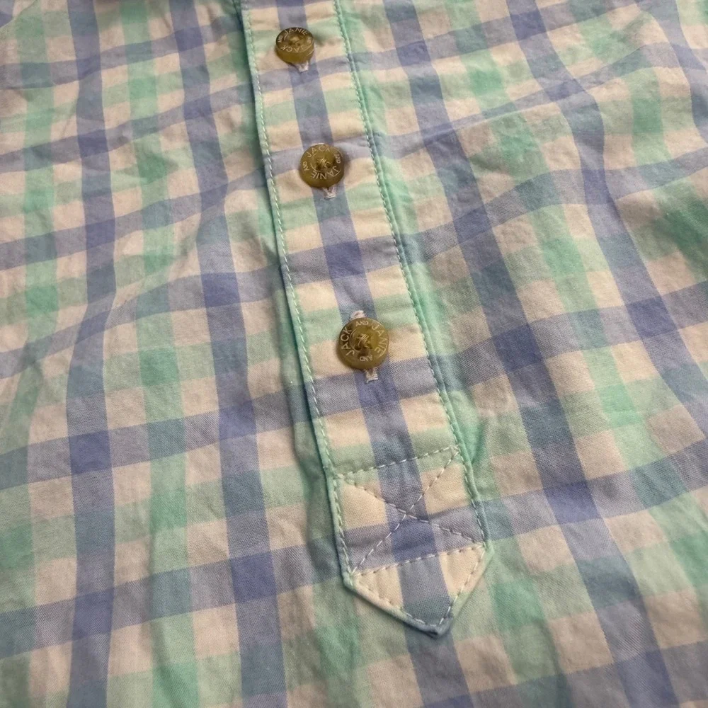 Janie and Jack Plaid Blue Collar Grandpa Romper Outfit Boys 6-12 months Cotton
